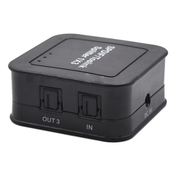 1X3 Optisk lydsplitter, SPDIF TOSLINK Fiber Audio Distributor, 1 inn 3 ut design, for med Blue-Ray DVD HDTV EU-plugg Black