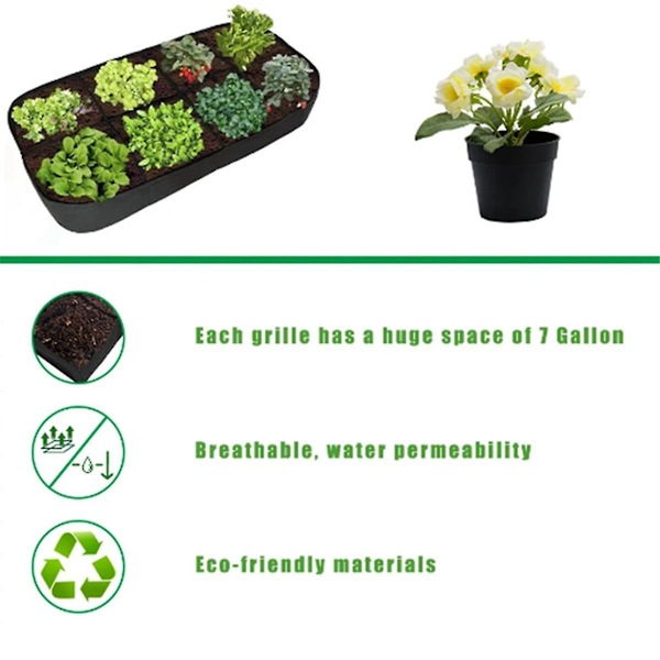 Rektangulär planteringspåse Filt för grönsaker Blommor Upphöjda trädgårdssängfickor Fyrkantiga växtpåsar med flera rutnät M As Shown