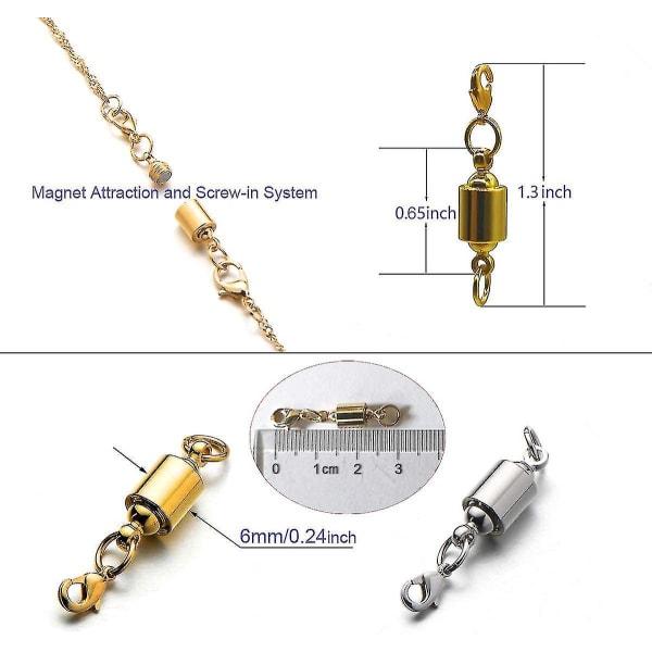 Magnetiske skruer til halskæder Sikkerhed Magnetisk låse smykker låsekonverter - guld+sølv