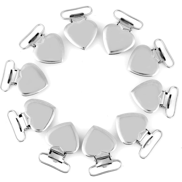 Sett med 10 sølvmetall hjerteformede seleklemmer, hjerteformede seleklemmer.