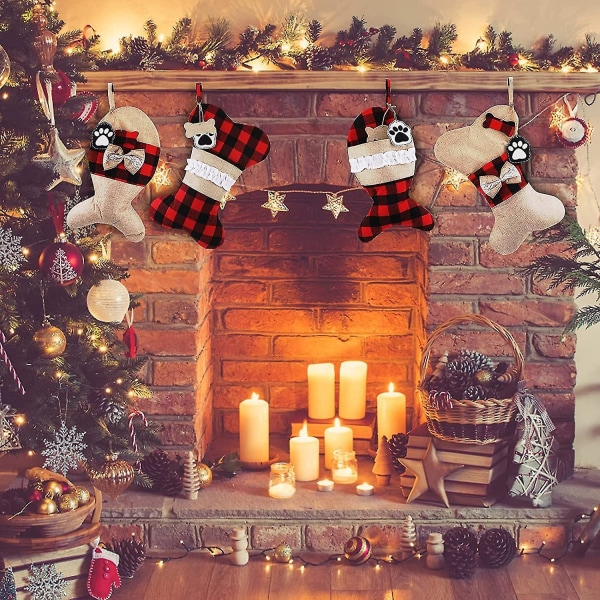 2 stykker julestrømper, store søde julestrømper Festkappe hængende ornamenter linen