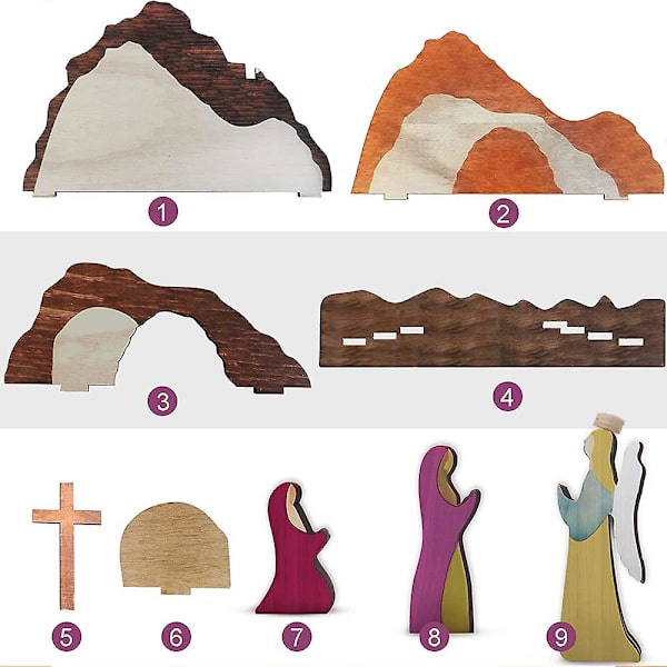 Påskuppståndelse Scen Set, Påsk Trä Dekor Religiös Vår Kristna Kors Hem Figur Ornament Påsk Hantverk