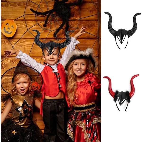 Horn Hovedbånd, 2stk Horn Hovedbånd Sæt, Halloween Hovedbånd med Halskæde Heksehat Hovedbånd Edderkop Kranie Bat Hårbøjle Hekse Hovedbånd til Fester