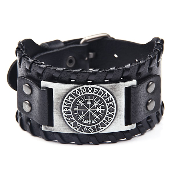 Viking Nitarmband för män Punk Smycken Bred Läderarmband Justerbara Armband Nordisk Amulett Med Kompass