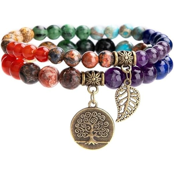 Chakra armbånd til kvinder - Mors dags gaver krystaller kvinder naturlige ædelstene yoga reiki bangle - et sæt dobbelte armbånd