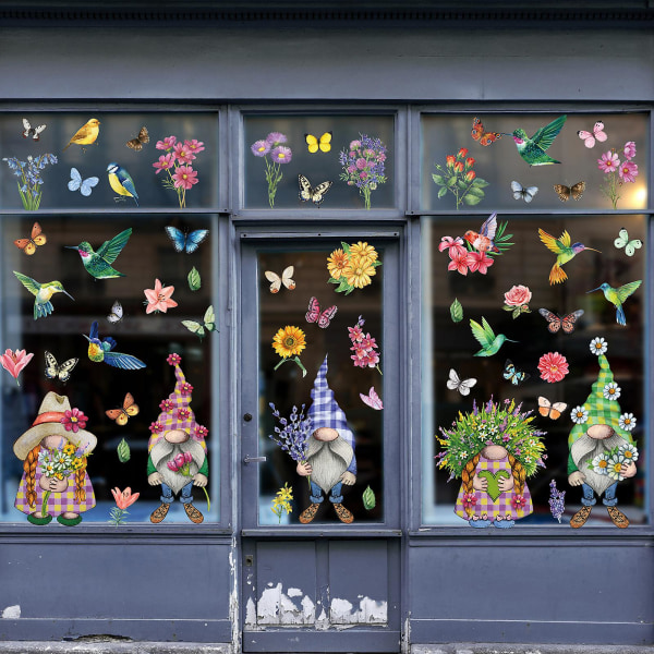 9st Fönsterdekal Vårtomte Blommönster Fönster klamrar fast Slitstarka återanvändbara statiska dekaler för heminredning Tianyuhe