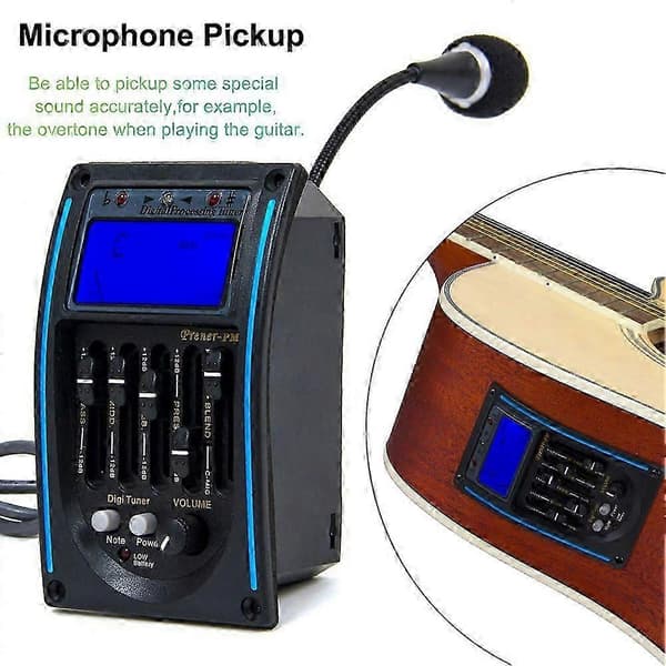 5-bånds akustisk gitar EQ forforsterkersett forsterker tuner LCD piezo pickup equalizer-system med mikrofon pickup-tilbehør
