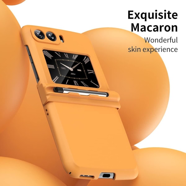 Macaron etui kompatibelt med Motorola Moto Razr 2022, slankt pc-cover med hængselbeskyttelse og S-penholder Orange For Moto Razr 2022