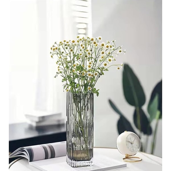 Moderne minimalistisk glas firkantet vase, krystalglas vase, vase, tør vase (grå)