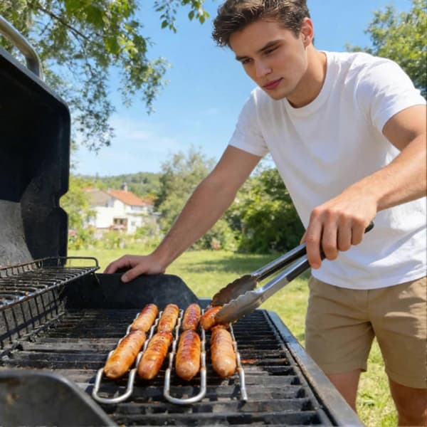 BBQ-rullestativ i rustfritt stål - Grillverktøy for pølser og grønnsaker 2pcs
