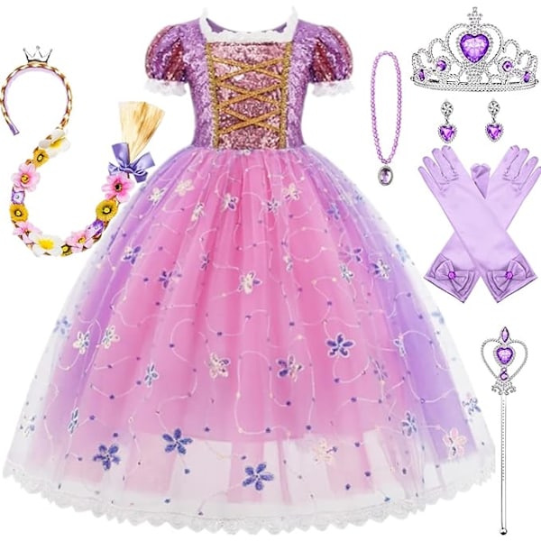 Pige Rapunzel Prinsessekjole Pige Prinsesse Kostume med Tilbehør Prinsessekjole Tulle Maxi Fødselsdagsfest Cosplay 100cm