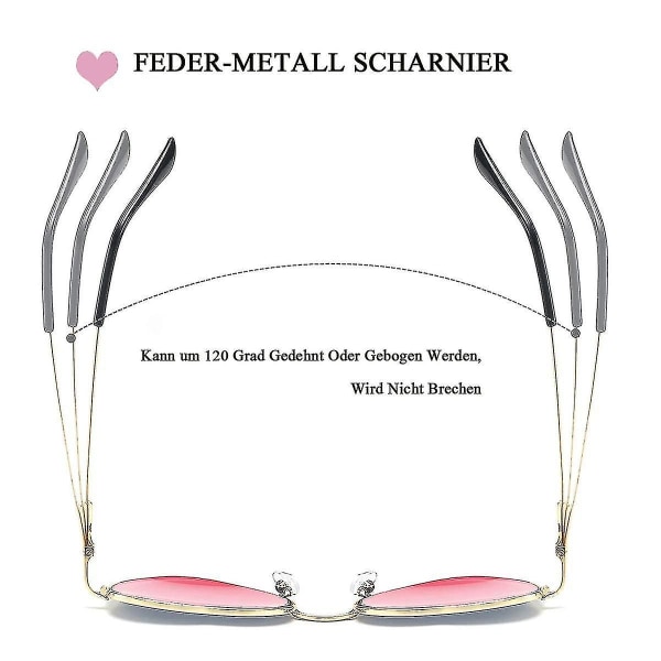 Vintage Polariseret Hjerte Solbriller, Hippie Briller Hjerte Solbriller, Super Let Metal Ramme Fjederhængsel Til Valentinsdag (pink)