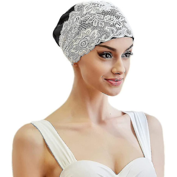 Elegant og charmerende svømmehætte til kvinder - Vandtæt svømmehætte med blondeblomst - Svømmehat til badning - Ørebeskyttelseshætte - Superelastisk turban-svømmehætte