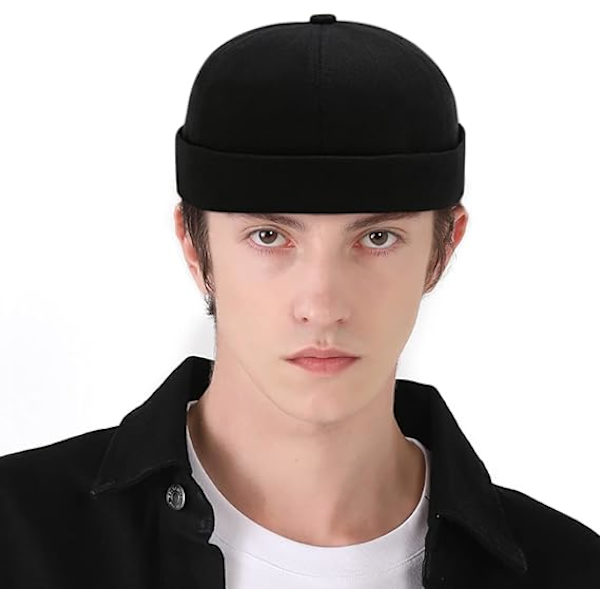 2 stk. Docker-caps til menn, caps uten brem, arbeidercaps, sailorcaps, beanie-caps, rullede mansjetter, retro, justerbar