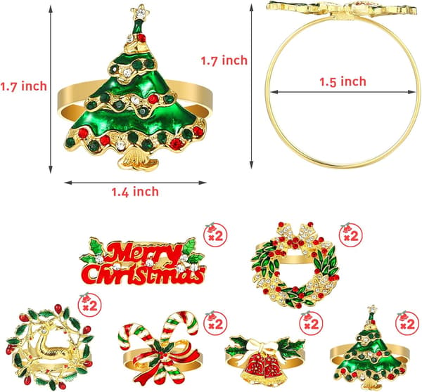 Set med 12 jul servettringar, jul servettringar guld jul