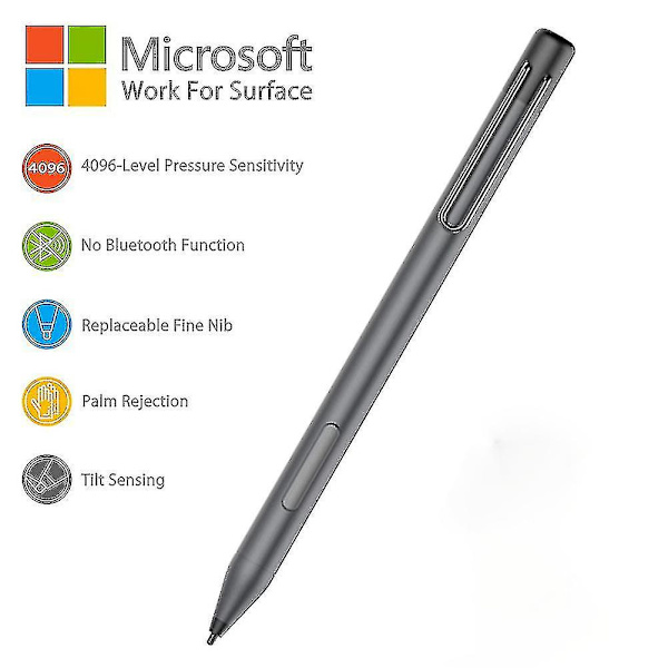 Penna för Microsoft Surface, kompatibel med Surface 3, Surface Go, Surface Pro 3, Surface Pro 4, Surface Pro 5, Surface Pro (2017), Surface Pro 6, Surf black