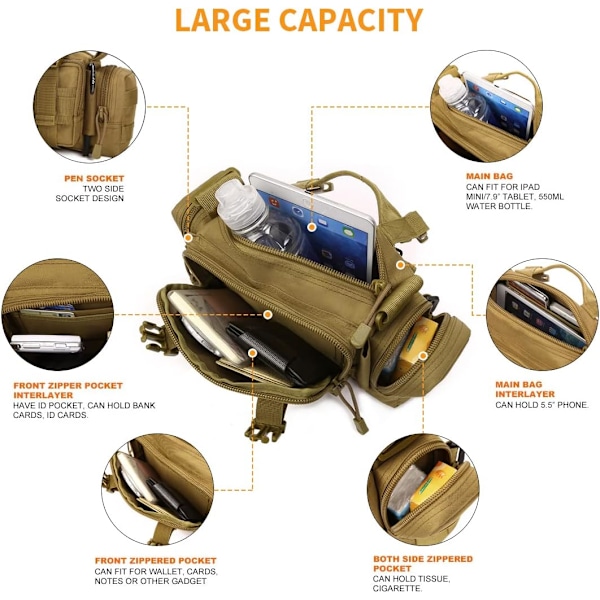 3-tie vyötärölaukku taktinen Molle-olkalaukku käsilaukku retkeilyyn, leirintään, vaellukseen, metsästykseen