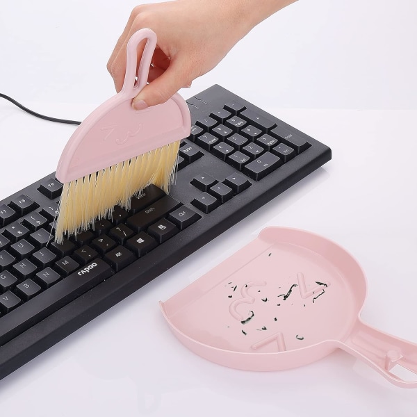 Mini dammsugare och borste set, liten kvast och dammsugare rengöringsset bärbar bordsskiva borste set matredskap med mjuka borst sopare och dammsugare Pink