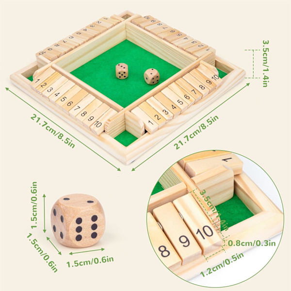 Sulje laatikko -peli, sulje laatikko -peli 2 nopalla, puinen lautapeli matematiikan numeropelit lapsille aikuisille 3 4 5 vanhemmille ja lapsille juhlat