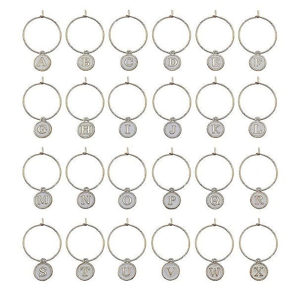 52 Vincharms til Stilkeglas med Ringe Tags Metal Bogstaver Glas Charm Markører Bogstaver Perler Markører til Vin Cocktail Champagne Fest