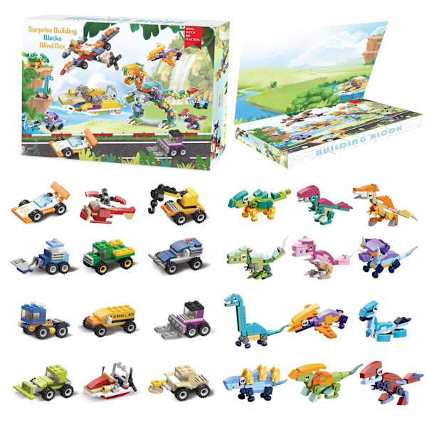 Rakennuspalikat Joulukalenteri Sokea Laatikko Laskuri 24-ruudukko Lasten DIY Auto Dinosaurus Rakennuspalikat Käsin repeytynyt Sokea Laatikko