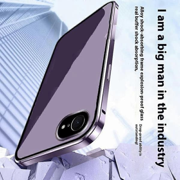 For iPhone 16e Case Magnetic Adsorption Double-Sided Tempered Glass+Metal Phone Case with Buckle Blue Blue
