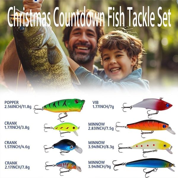Fiske-Adventskalender, Fiske-Julnedräkning, 24 Dagar Fiskeentusiaster Vuxna Män Tonåringar 2024 Julöverraskningsgåva A