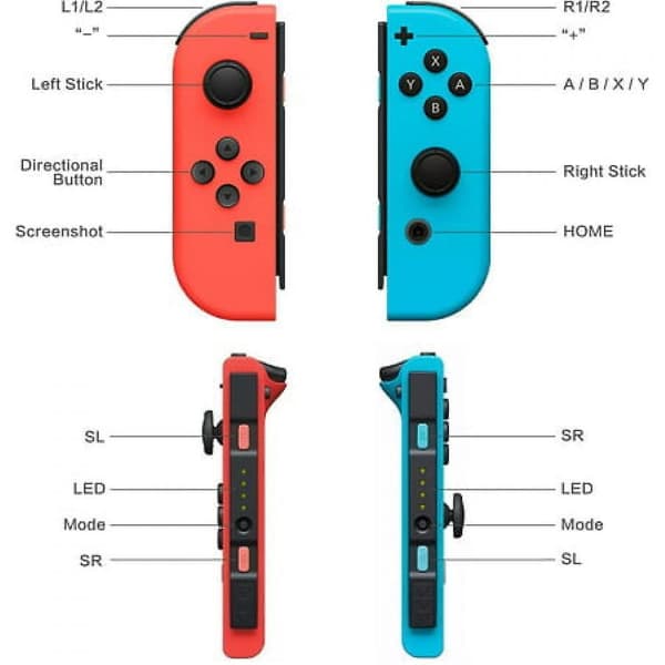 Spilcontroller (v/h) til Nintendo Switch Controller - Neon Rød/Neon Blå Trådløs Spil Joypad