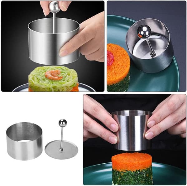 Sølv Onigiri Form Rundt Rustfrit Stål Kage Ringe Mousse Kage Ring Form med Presse Sæt Risform Risbold Maker Sushi Form til Bagning Konditori Dessert