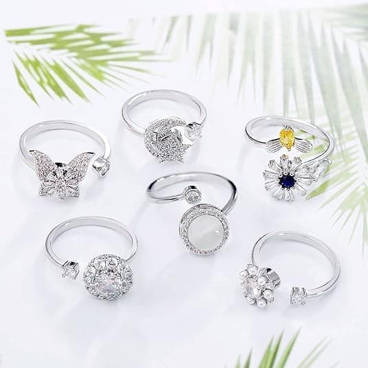 Stressring 6-pack – Justerbar Ångest Ring & Fidget Ring för Kvinnor Silver 32oz