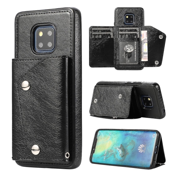 Handgjort Pu- case för Huawei Mate 20 Pro med korthållare, plånboksfunktion, stödfunktion, fallskydd Black