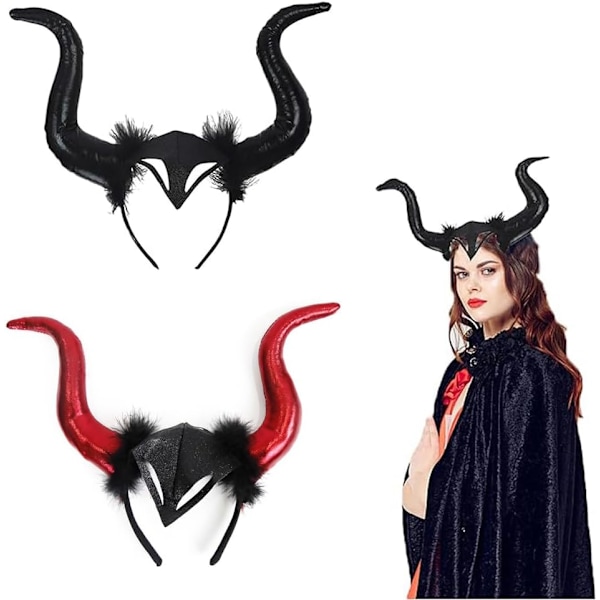 Hornhuvudband, 2 st Hornhuvudband Set, Halloweenhuvudband med Halsband Häxhatt Huvudband Spindelskalle Fladdermus Hårbåge Häxhuvudband för Fester