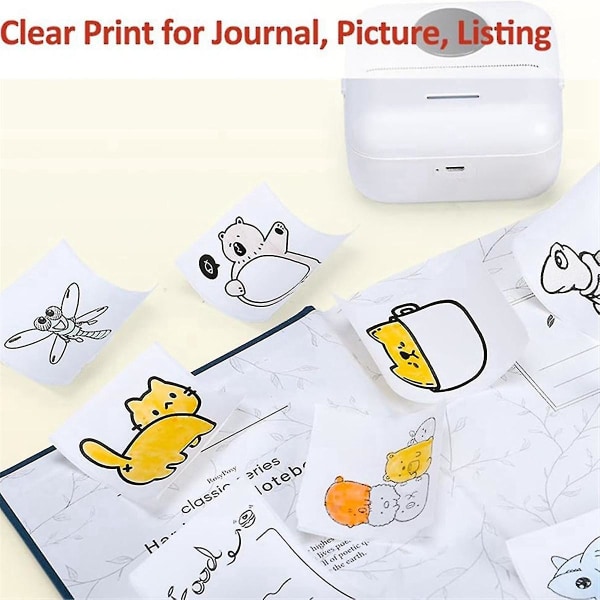 6 ruller mini lommeprinter klistermærkepapir, 30 x 57 mm selvklæbende termisk papir til lommeprinter, White