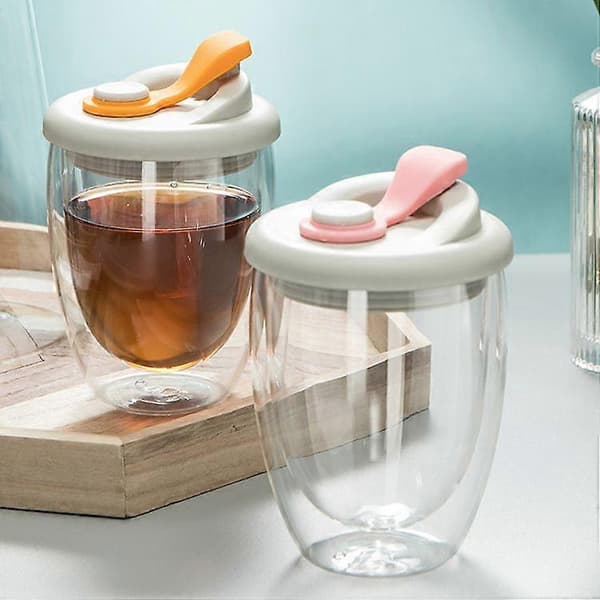 Dubbelväggiga glasmuggar Termisk kaffemugg Mjölkkopp med lock shape1 450ml