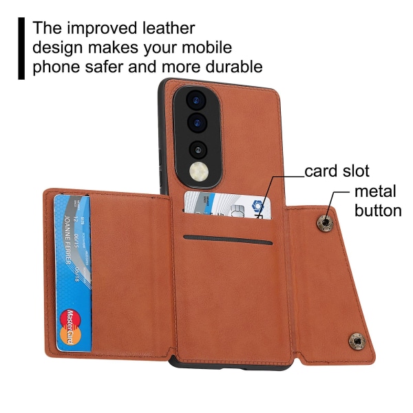 Phone case Honor 90 korttipidike Kickstand pudotuksenkestävä pu-nahkapäällysteinen TPU- cover Light Brown