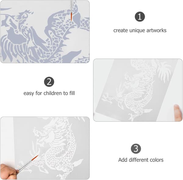Dragon Year Hollow Painting Stencils 2 Pcs Reusable Plastic Drawing Templates for Wall
