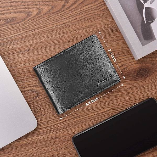 Smal plånbok för män - tunn Bifold äkta läder Rfid-blockerande minimalistisk snygg framsida ficka herrplånböcker (a. Charcoal Black-id)