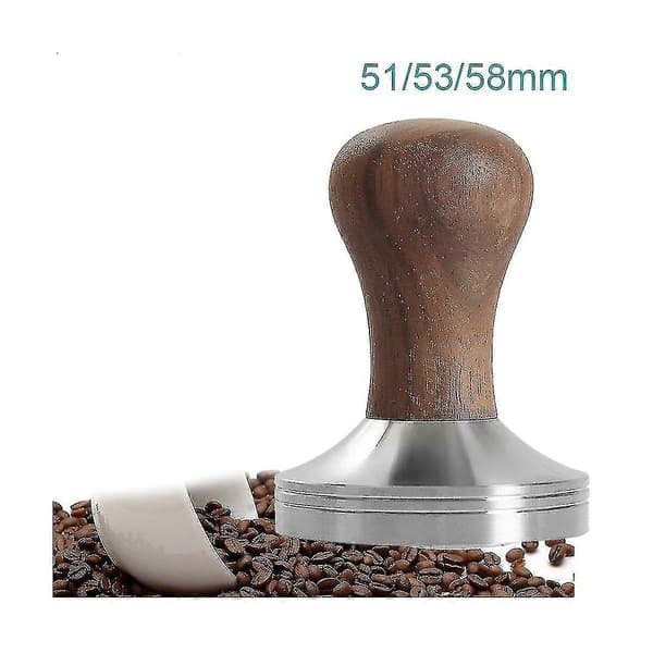 53mm Kaffepresse Verktøy Elastisk Kaffetamper med 304 Rustfritt Stål Base & Solid Trehåndtak Coff