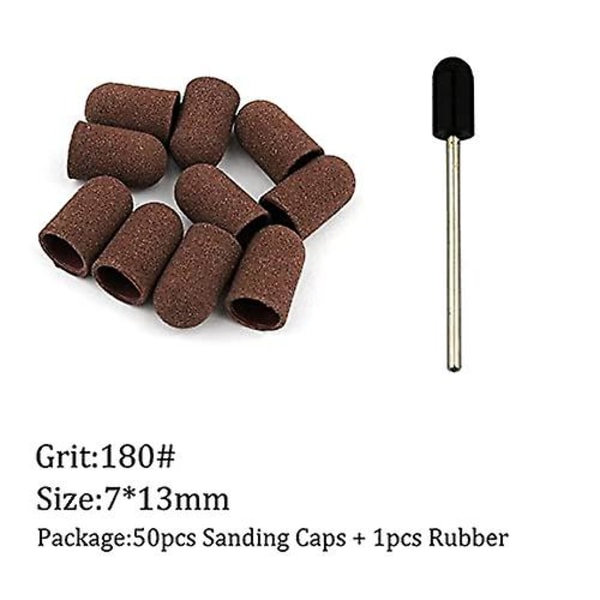 50Pcs Nail Art Sanding Bands Caps, Rubber Grip Pedicure Sand Block Electric Drill Accessories, Manicure Tools - 5mm 180 Grit