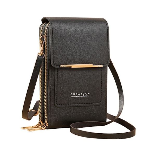 RFID Lærveske Berøringsskjerm Telefonveske Crossbody Dameveske Black
