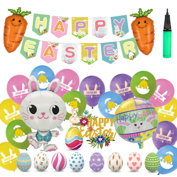 Glad påsk ballongdekorationer set - kanin, morot, ägg - perfekt för påskfest dekoration