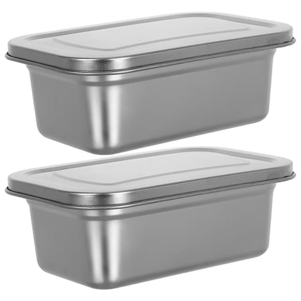 Glassbehållare för hemlagad glass, frysförvaring, rektangulär form, lufttätt lock, silver, 7,6×4,9×2,8 tum, 2-pack