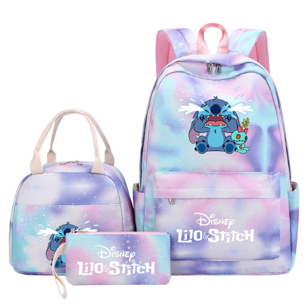 Stitch-reppu opiskelijoille ja teineille, 3 osaa: lounaskassi, värikäs matkalaukku ja reppu A