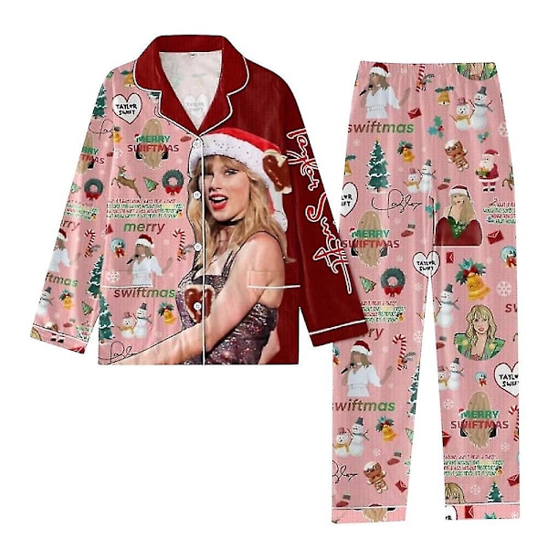 Taylor Swift Julpyjamas Nattkläder Kvinnor 1989 Tröjor och Byxor Pjs Set Knappar Ner Swiftie Nattkläder Fans Loungewear Present C C L