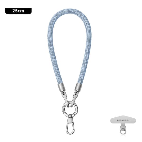 LEEU DESIGN 25 cm Telefon Håndledsrem 6 mm Polyester Tyverisikring Snor Charm med Sølv Tether Tab Multicolor Misty Blue