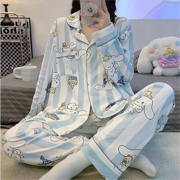 Kawaii-Pyjamat, söpö piirretty opiskelijoiden asuntolan kotivaatteet, tyttöystävän lahja Striped Cinnamoroll XL