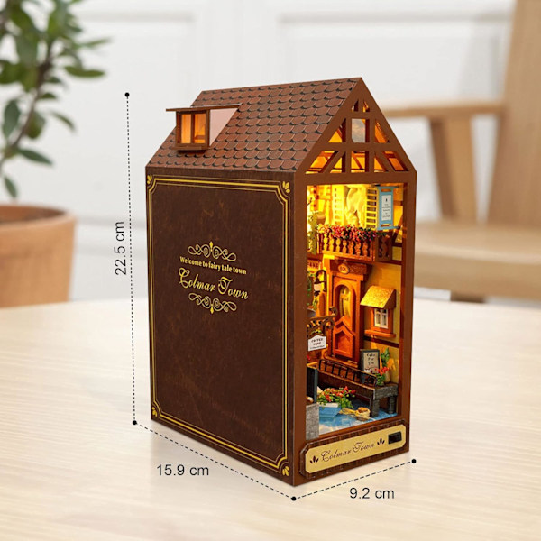 DIY Bokhörna Modellbyggsats, Infoga Bokstöd, DIY Trädockhus, Miniatyrdockhus Kit med möbler, Födelsedags- och Julklappar (Ville de Colmar)