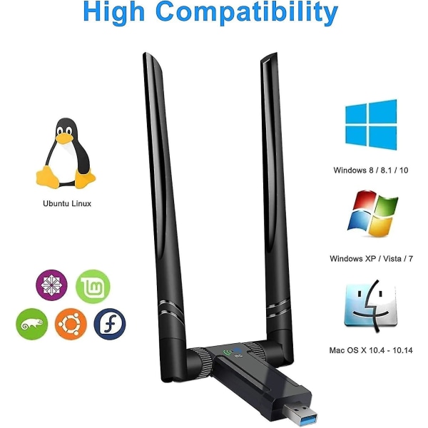 Usb Wifi Stick, Usb Wifi Forstærker Adapter Til PC 1200mbps Dual Antenne 2.4/5.8ghz High Speed ​​5dbi Antenne Usb 3.0 trådløs netværksadapter