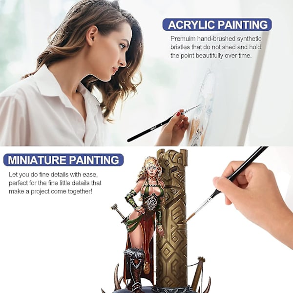 10-pack Detaljpenselset - Premium Miniatyrpensel, Fina Detaljpensel för Warhammer 40k Miniatyrfigurer, Fin Detaljering Av