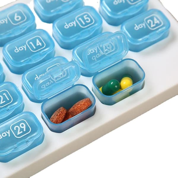 Praktisk 31-facks Dosett Medicinbox Blue